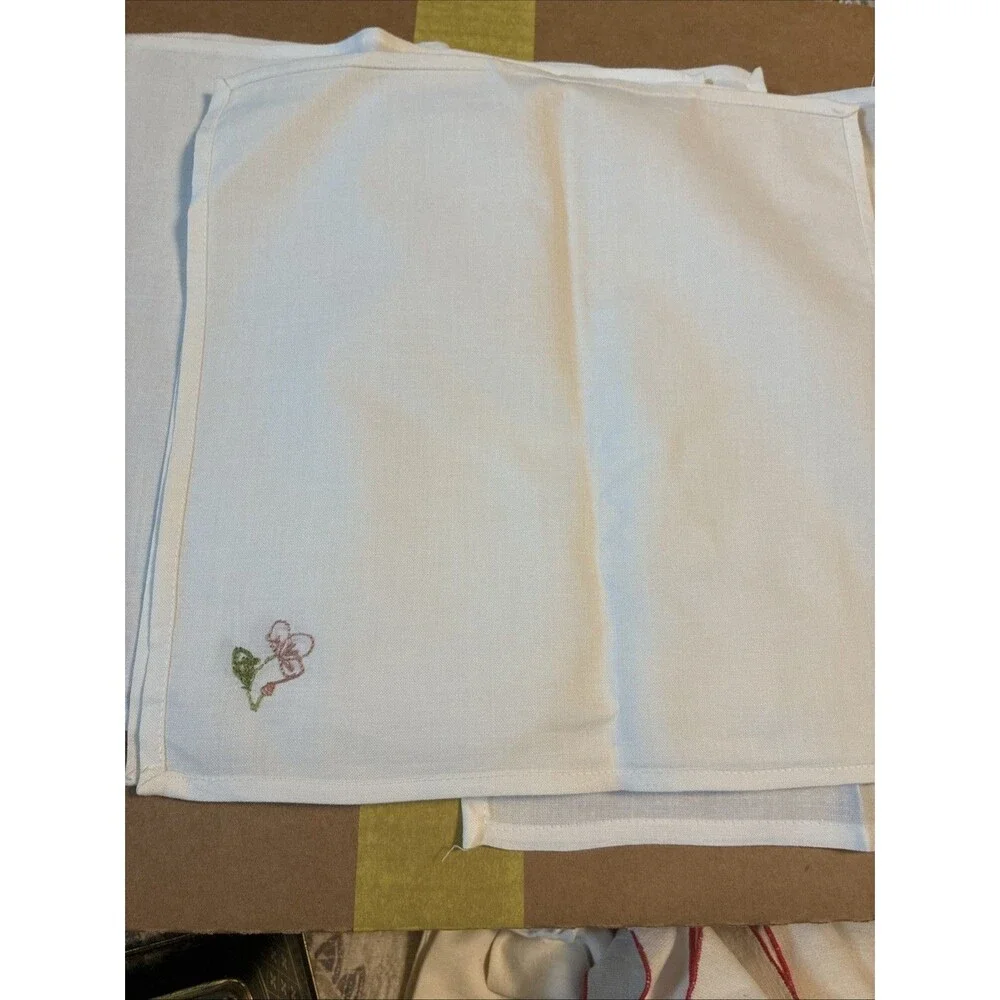 Vintage Embroidered Napkin White 10 X10 Grannychic Cottage Set 6 Cotton